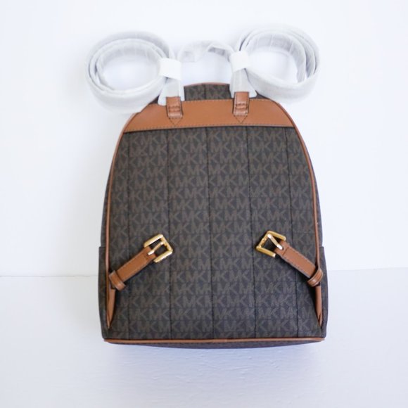 Michael Kors Kenly M Backpack PVC Leather MK Brown - Picture 2 of 11